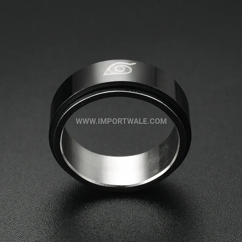 Spinning Black Stainless Steel Anime Patterned Band Ring