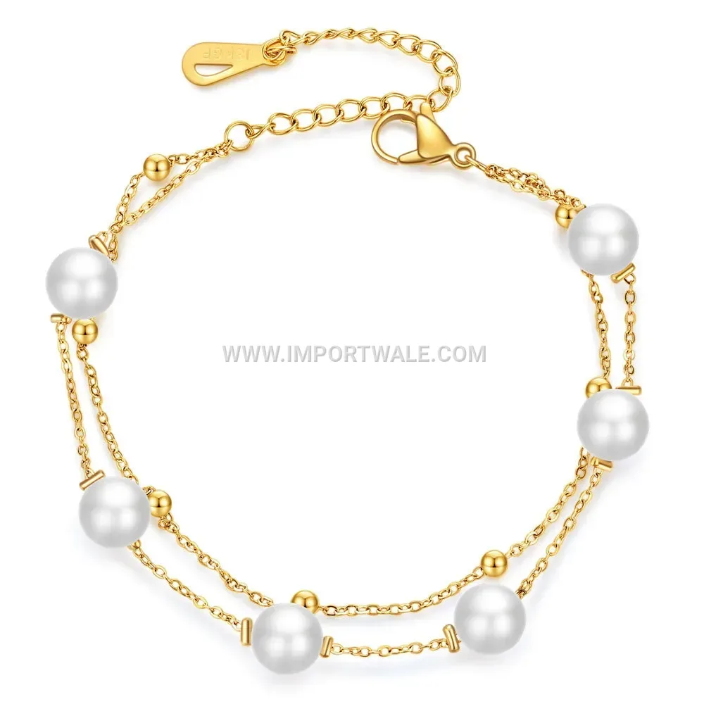 Double Layer Stainless Steel Pearl Bracelet