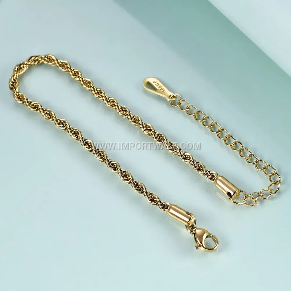 Adjustable 3mm Stainless Steel Rope Chain Bracelet