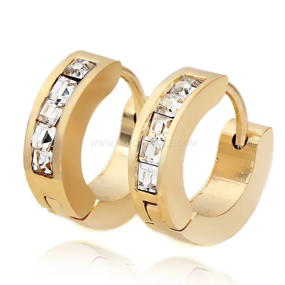 Classic Sleek Single Row Zircon Stainless Steel Huggie Earrings