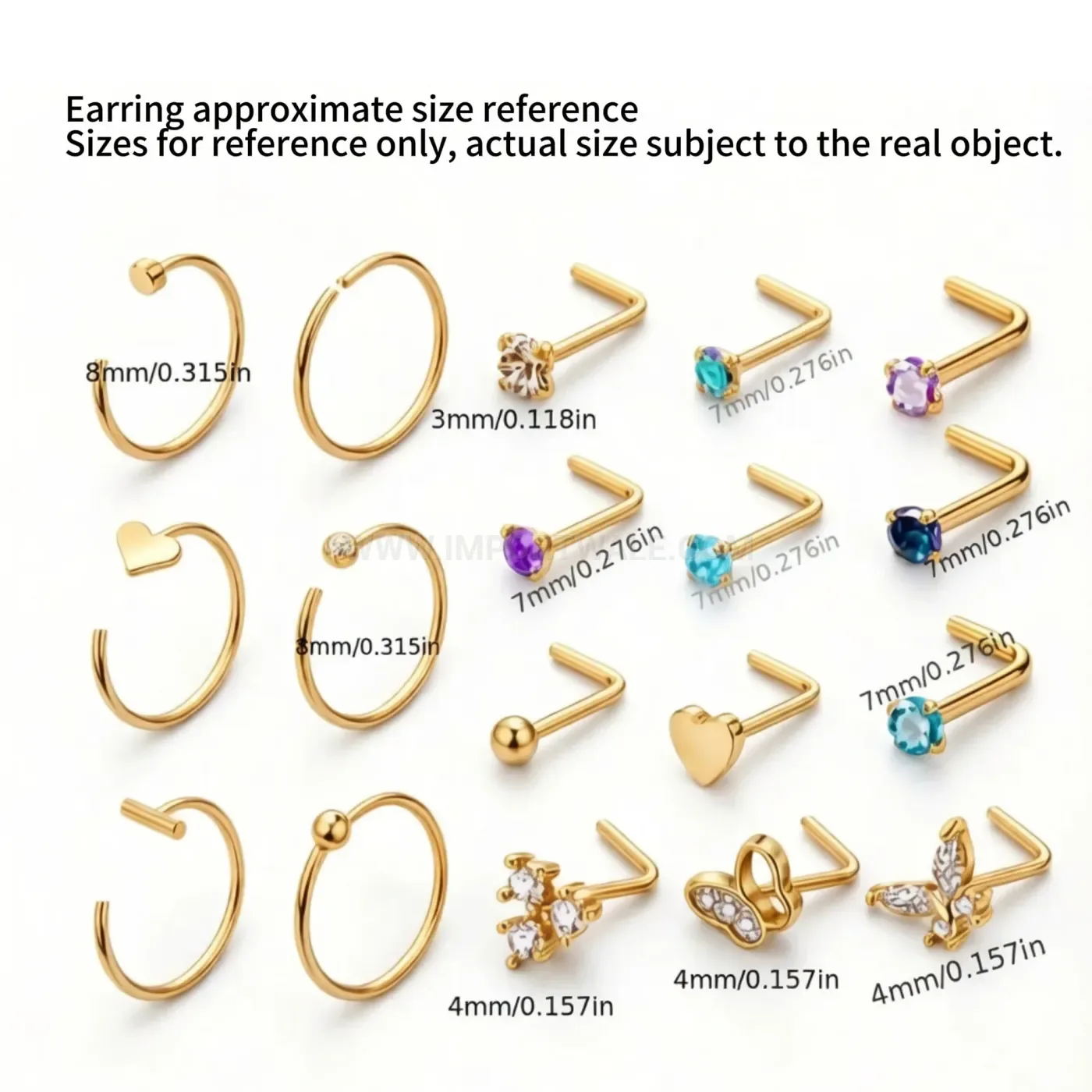 Bold Stainless Steel L Shaped Zirconia Nose Ring Set