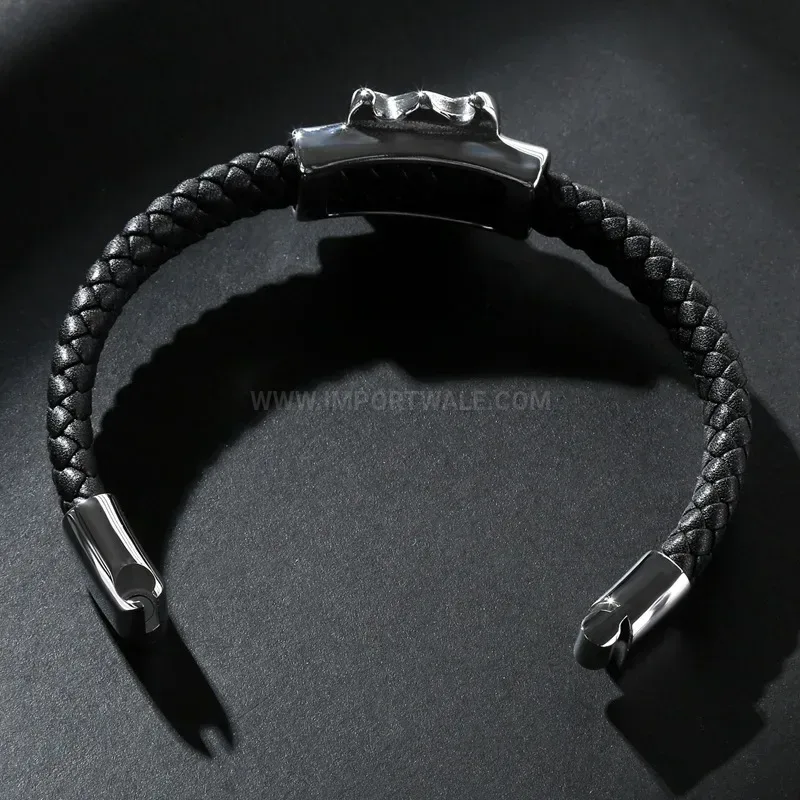 Trendy Skull Mask Stainless Steel and Leather Men's Statement Bracelet