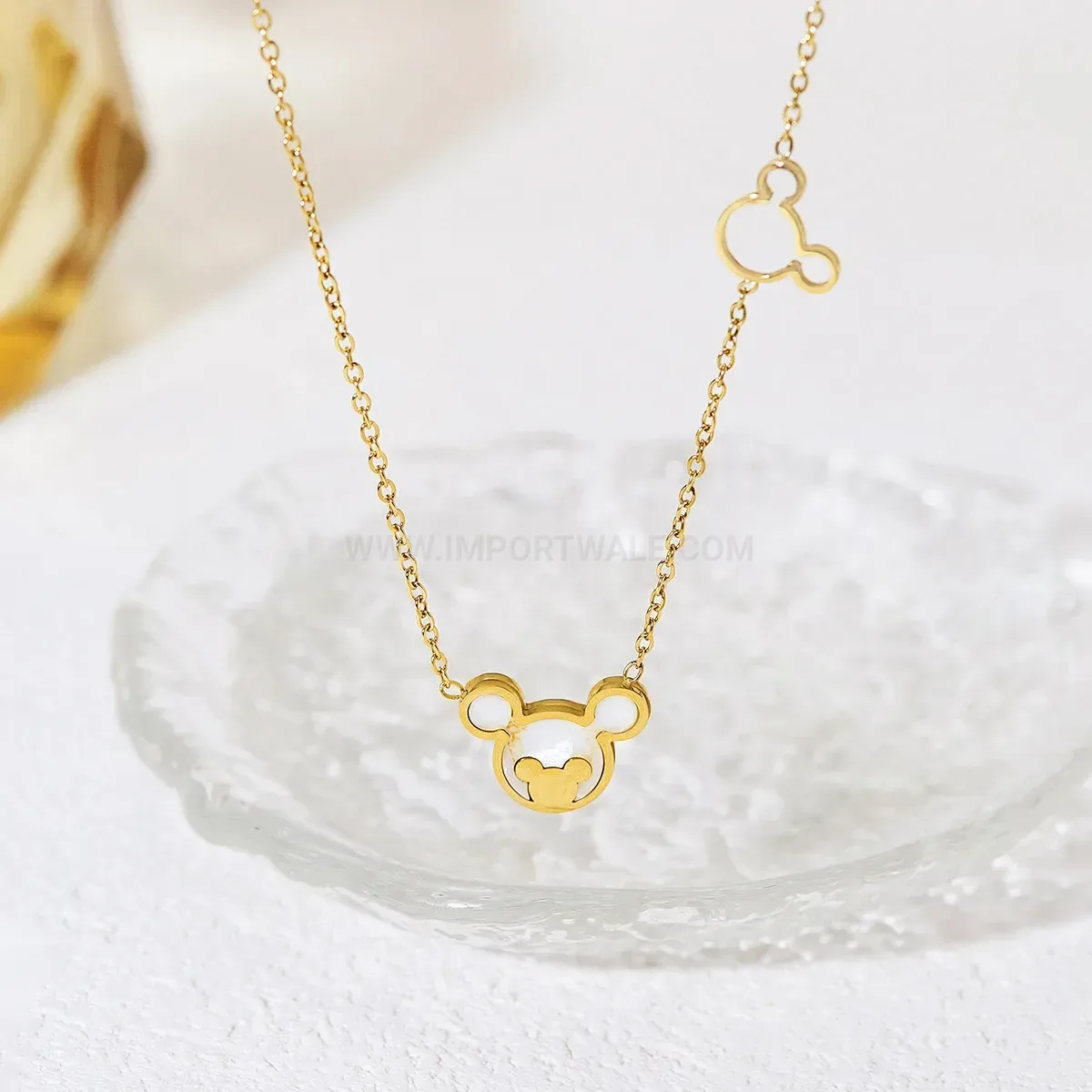 Modern Titanium Steel Cute Bear Pendant Necklace with Sea Shell Accents