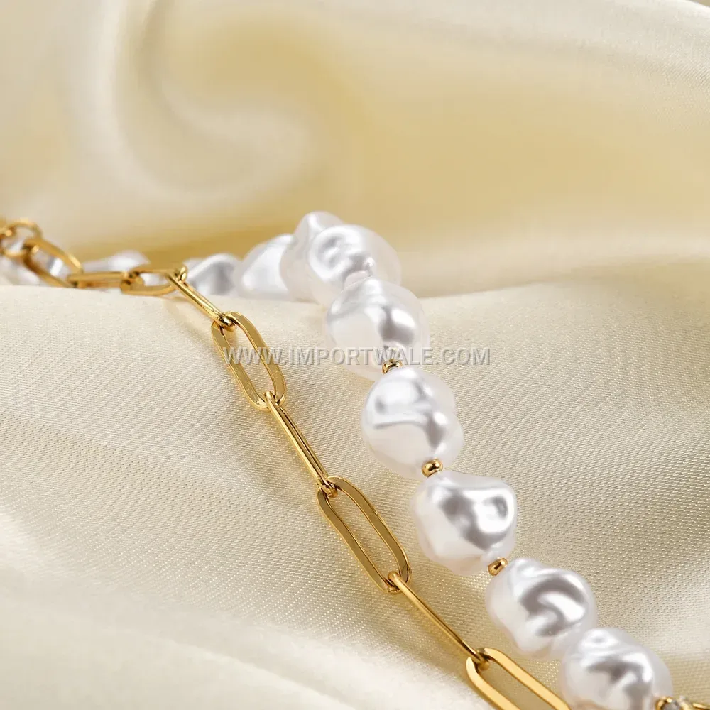 Stainless Steel Heart Shell and Pearl Spliced OT Buckle Necklace
