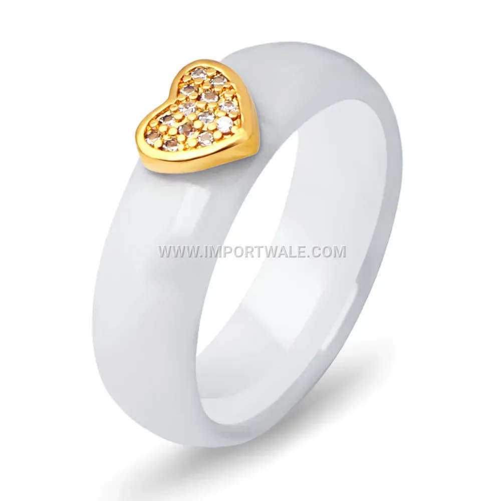Minimalist Heart Zircon Micro-Pave Ceramic Titanium Couple Ring