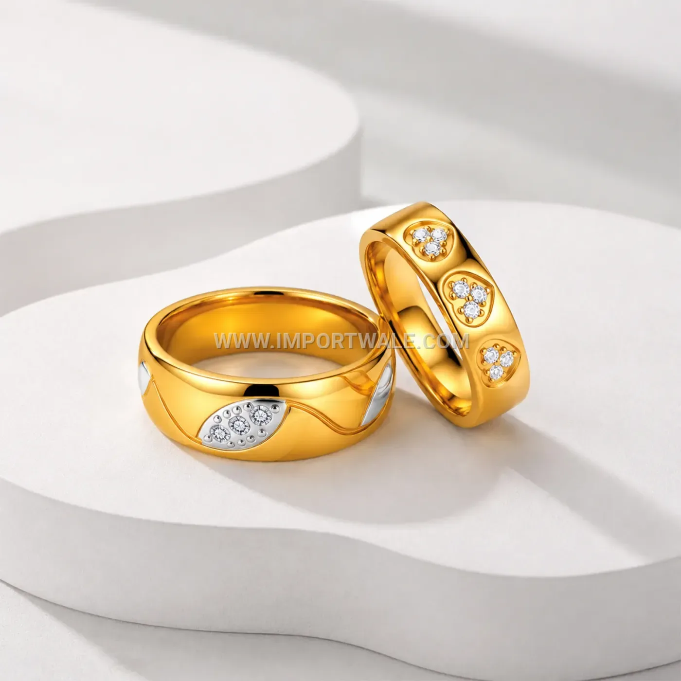 Stainless Steel Beveled Edge Band Ring with Enamel Line Detail