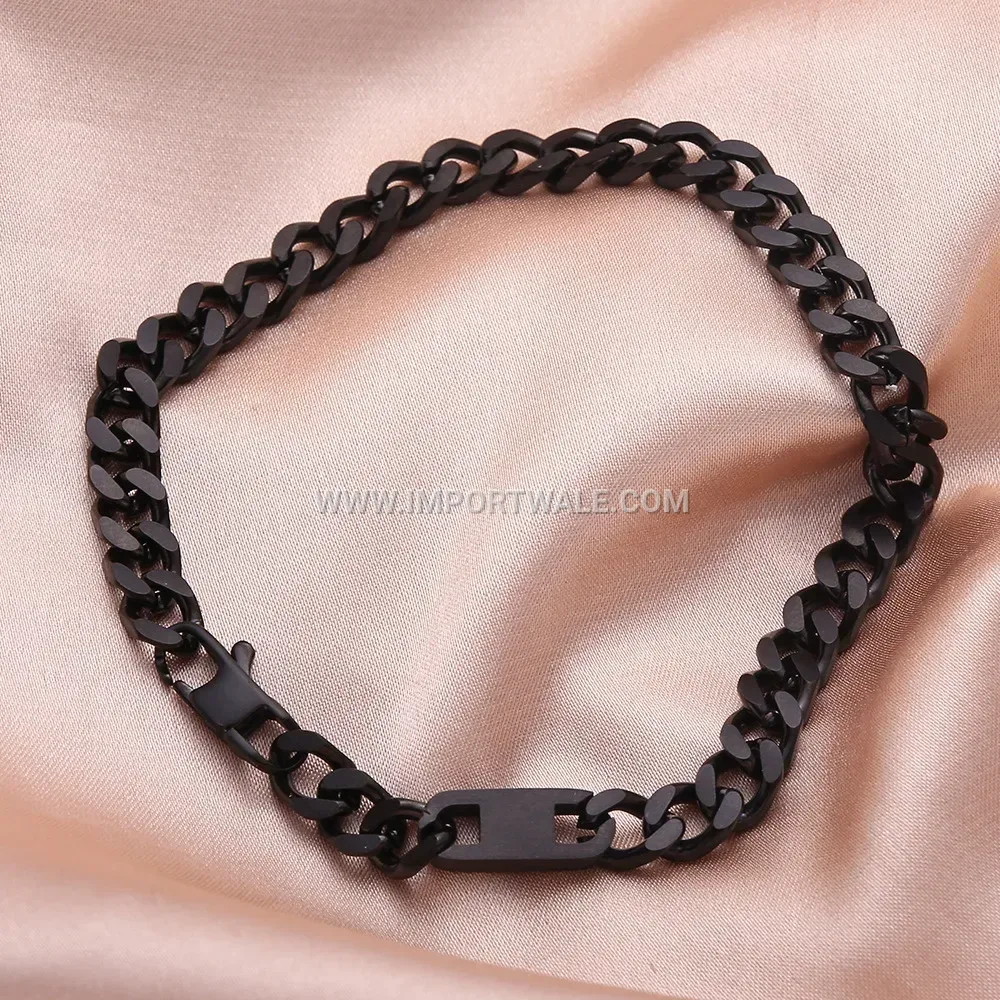 Chunky Black Plated Geometric Titanium Steel Chain Bracelet