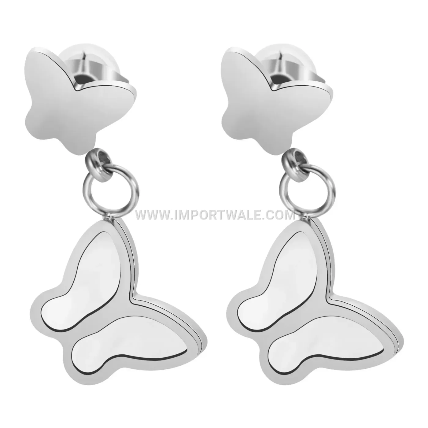 Polished Butterfly Shell Inlay Stainless Steel Stud Earrings