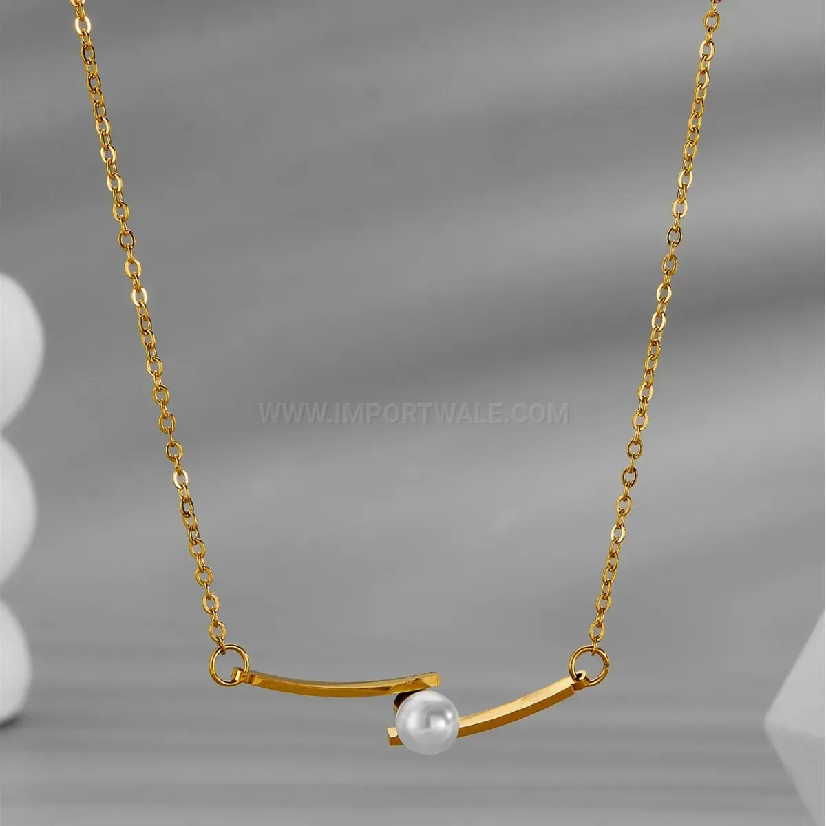 Designer Minimalist Curved Tube Pearl Pendant Titanium Steel Necklace