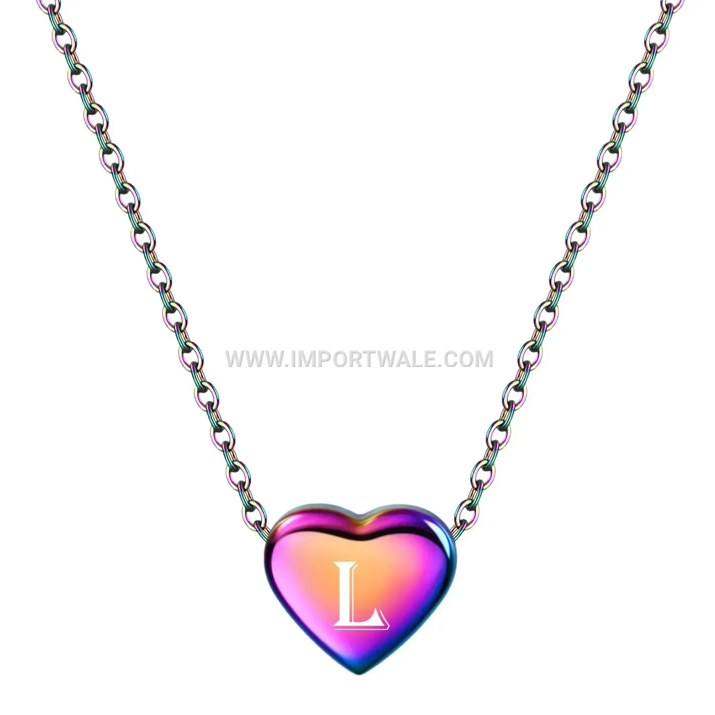 Colorful Heart Initial Engraved Stainless Steel Pendant Necklace