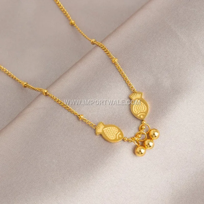 Twin Fish Bead Stainless Steel Charm Anklet