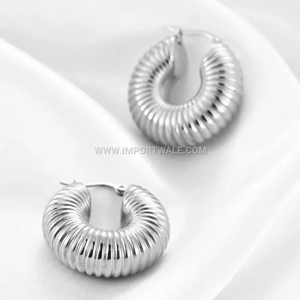 Striped Solid Stainless Steel Geometric Hoop Earrings