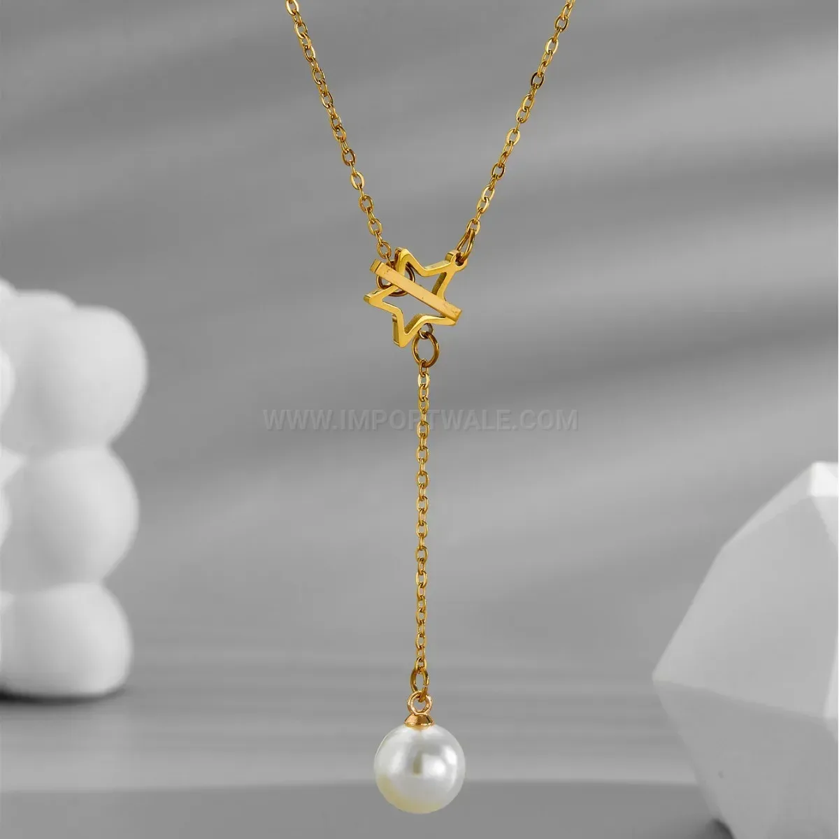 Fashion Gold Plated Titanium Steel Shell Pearl Star OT Buckle Necklace