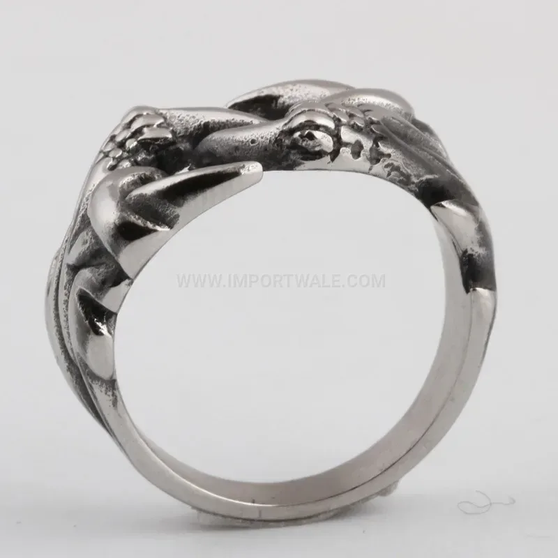 Modern Antique Finish Stainless Steel Dragon Claw Ring