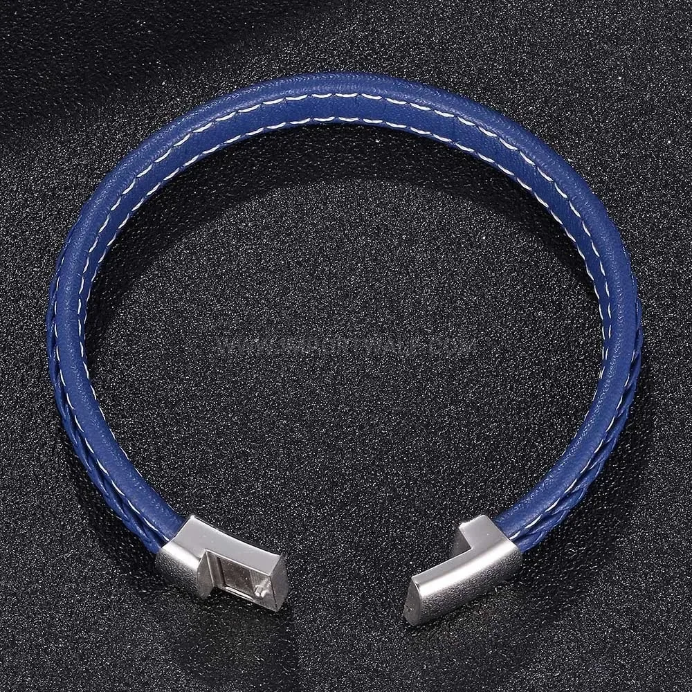 Braided Leather Rope Bracelet with Round Magnetic Stainless Steel Clasp
