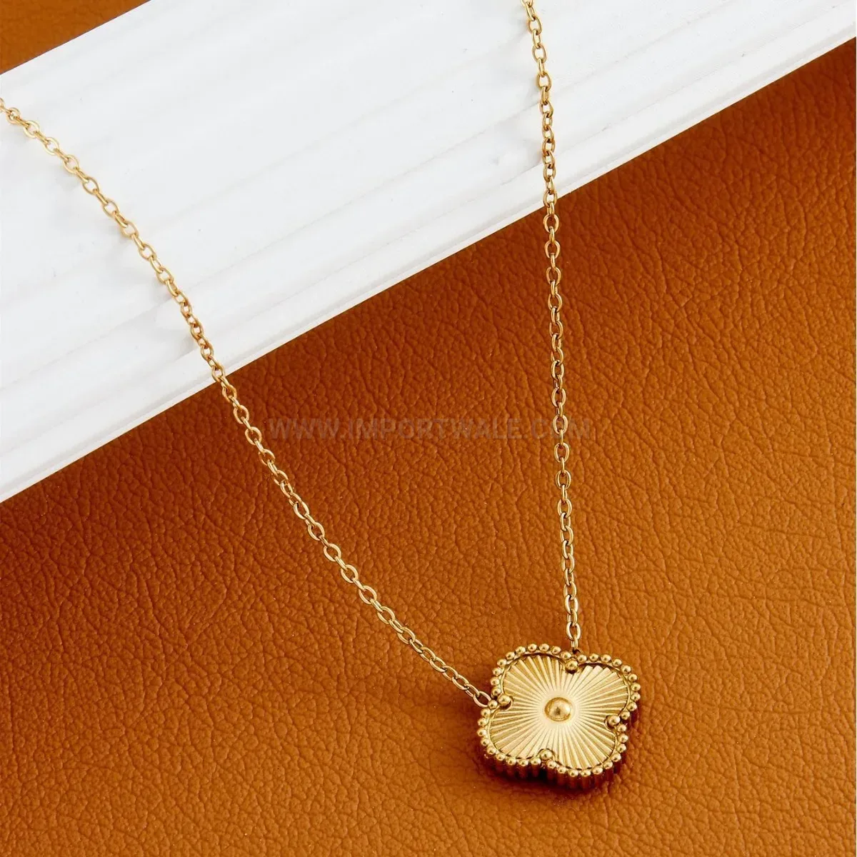 Fashion Vintage Four Leaf Clover Titanium Steel Gold Plated Necklace