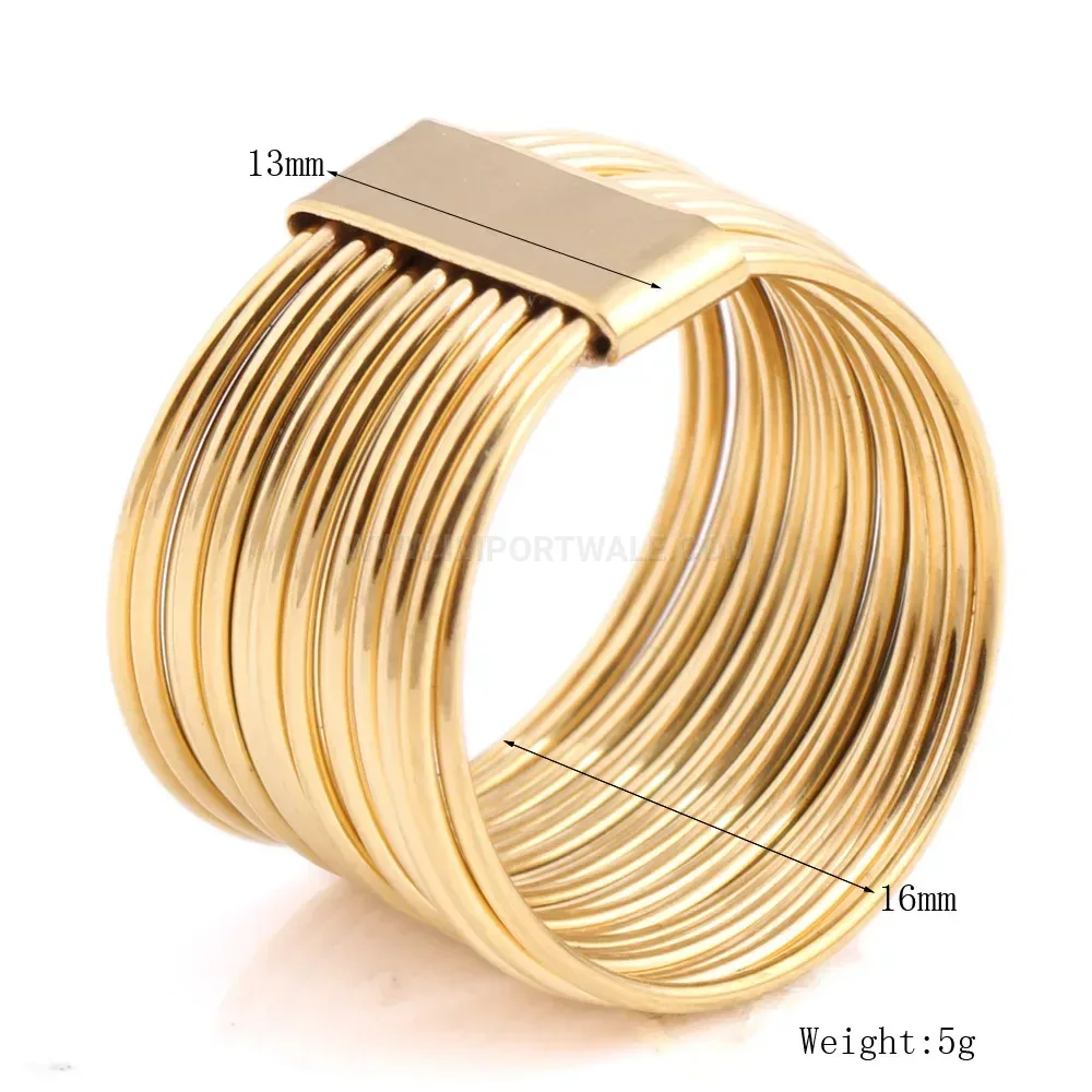 Premium Wide 18K Gold Plated Steel Wire Motif Statement Ring