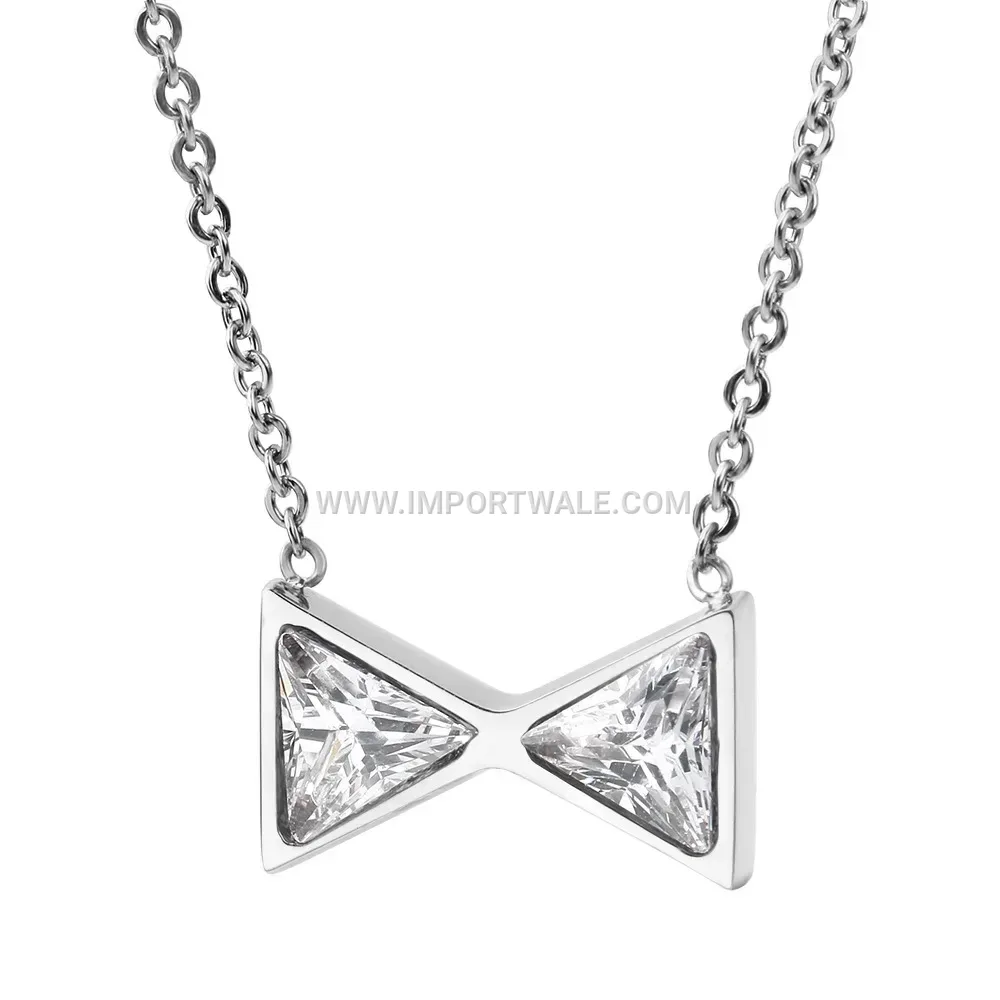 Stainless Steel Bow and Triangle Geometric Pendant Necklace
