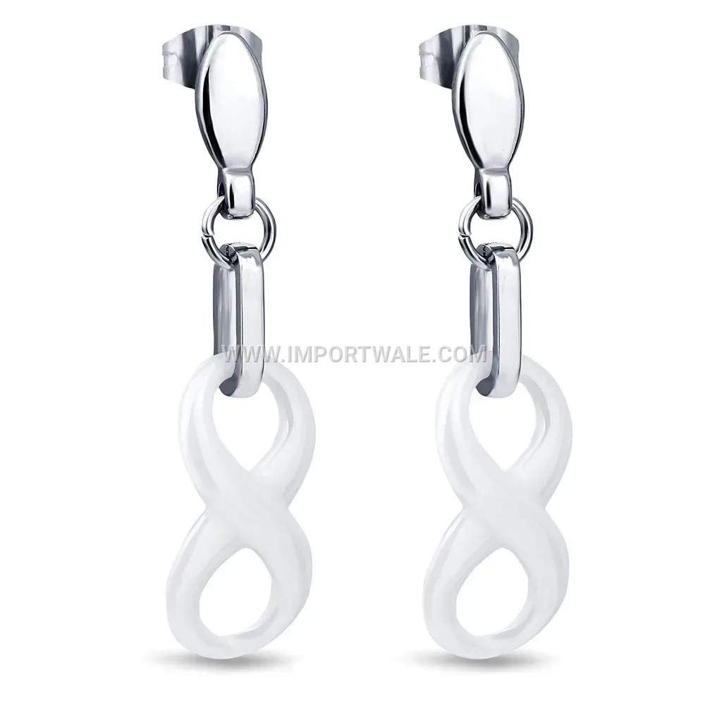 Modern Figure Eight Infinity Stainless Steel Ceramic Drop Earrings