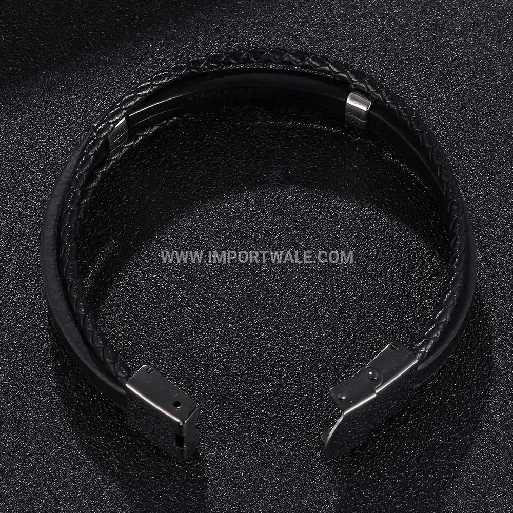Multi-Strand Braided Leather Bracelet with Inlaid Steel Clasp