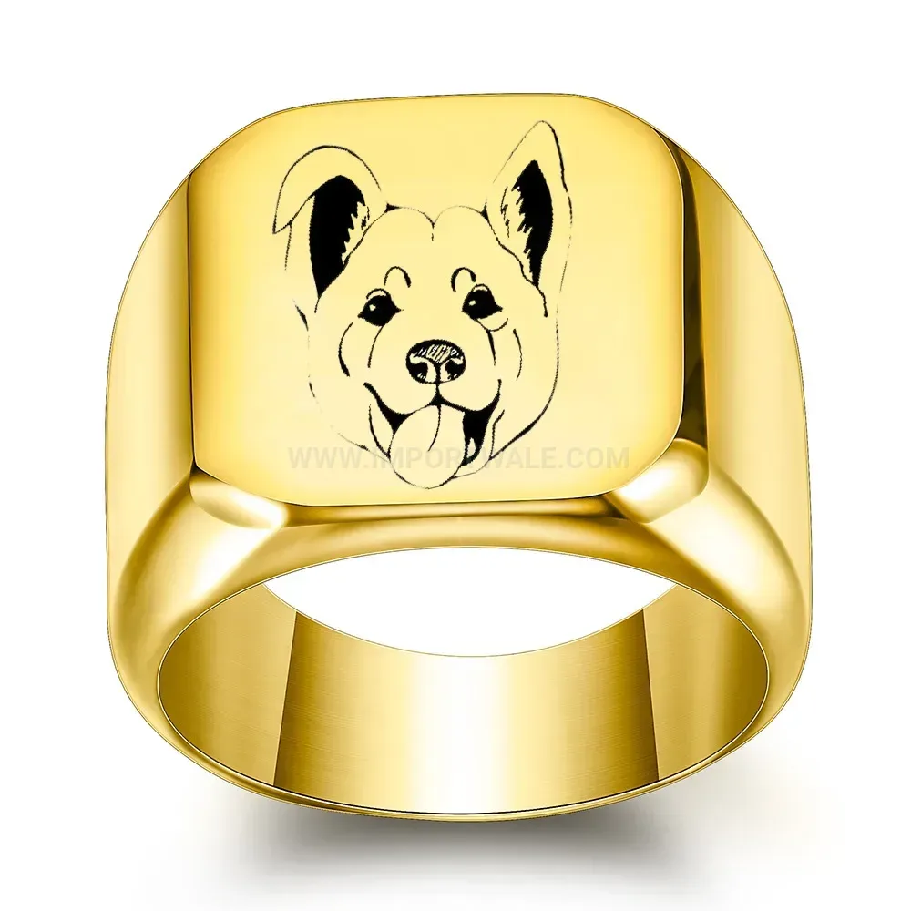 Designer Dog Motif Engraved Stainless Steel Minimalist Signet Ring