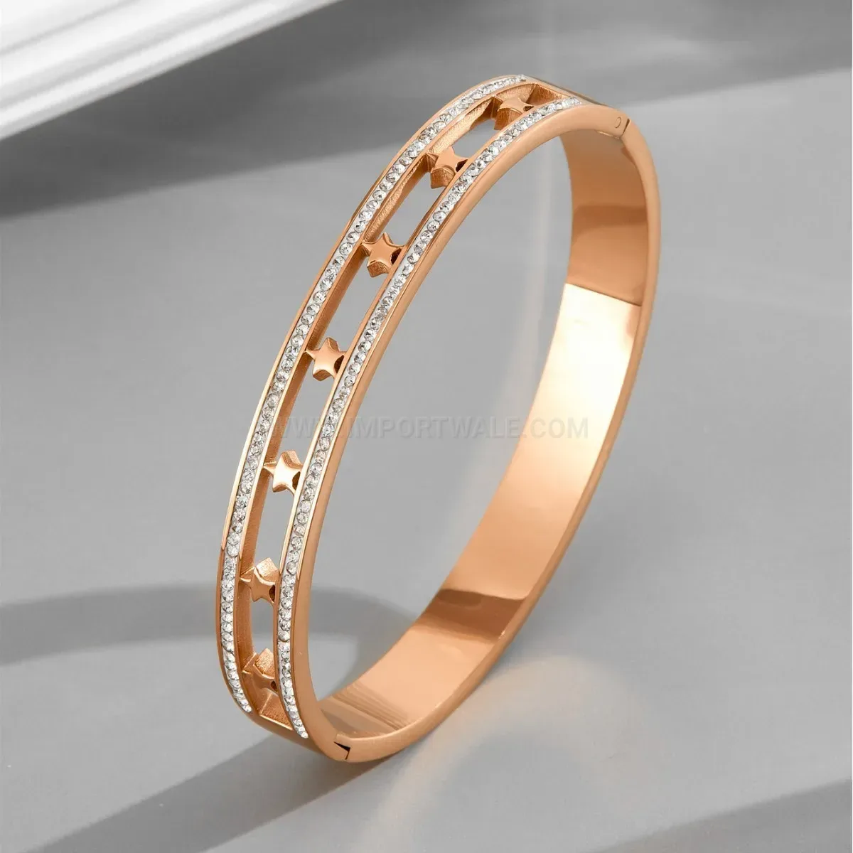 Hollow Star Titanium Steel Bangle with Rhinestones