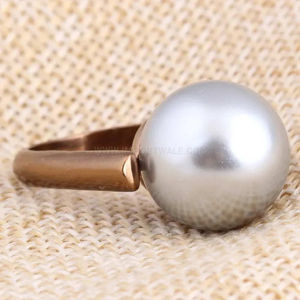 Modern Pearl Embellished Rose Gold Stainless Steel Ring