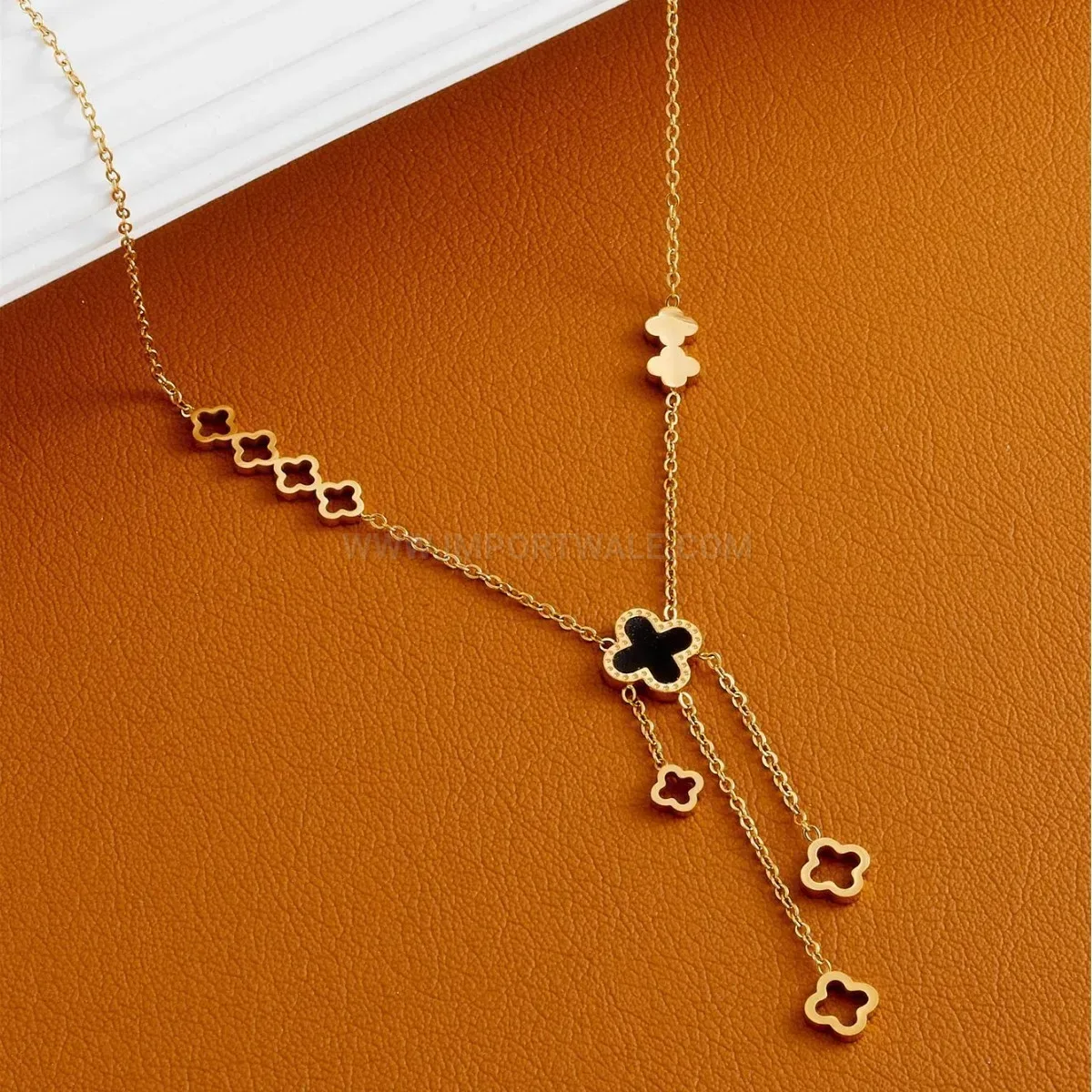 Fashion Titanium Steel Four Leaf Clover Tassel Pendant Necklace