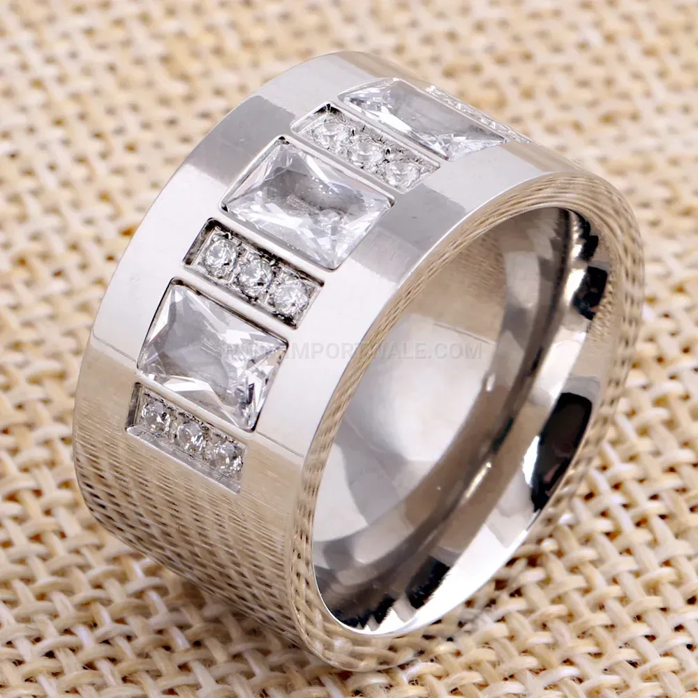 Bold Square Cubic Zirconia Stainless Steel Statement Ring