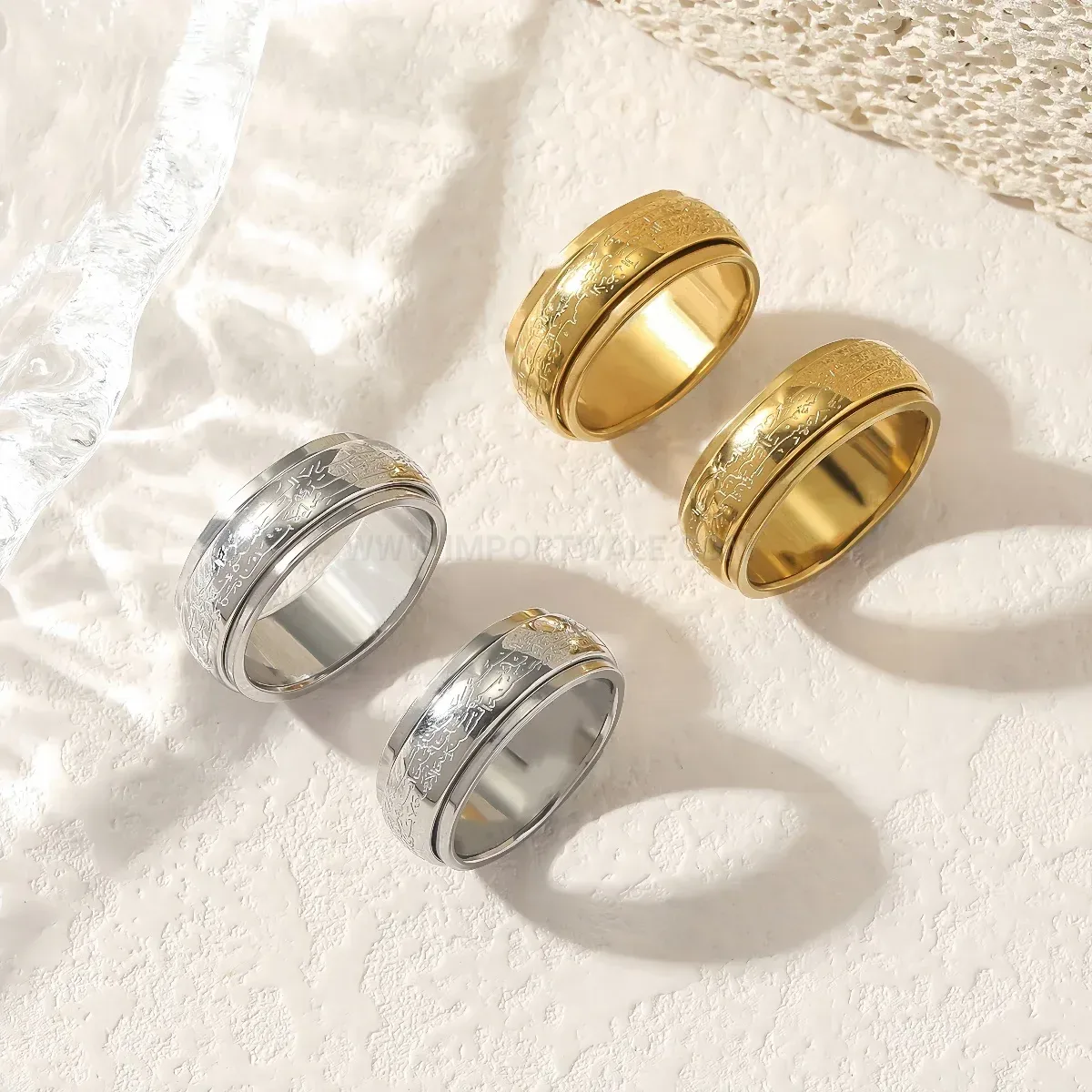 Rotatable Stainless Steel Islamic Allah Calligraphy Spinner Ring