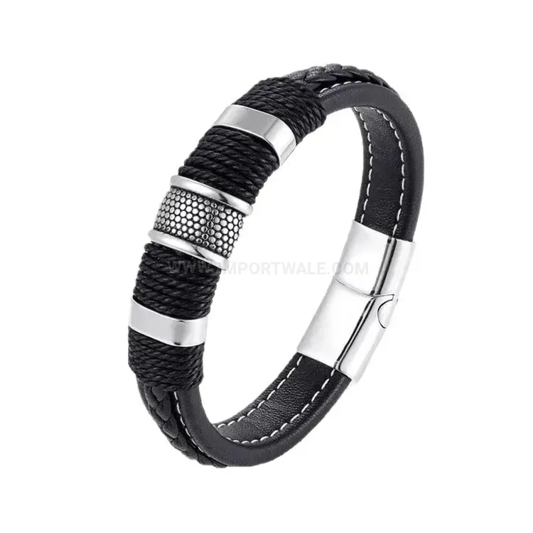 Stylish Multi Layer Braided Leather Men Bracelet With Magnetic Clasp