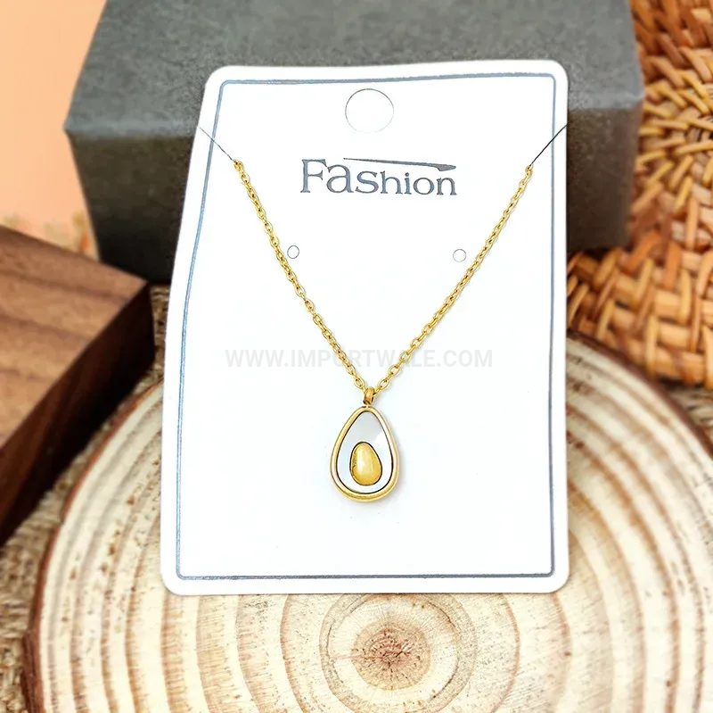 Gold Titanium Steel Avocado Teardrop Shell Pendant Clavicle Necklace