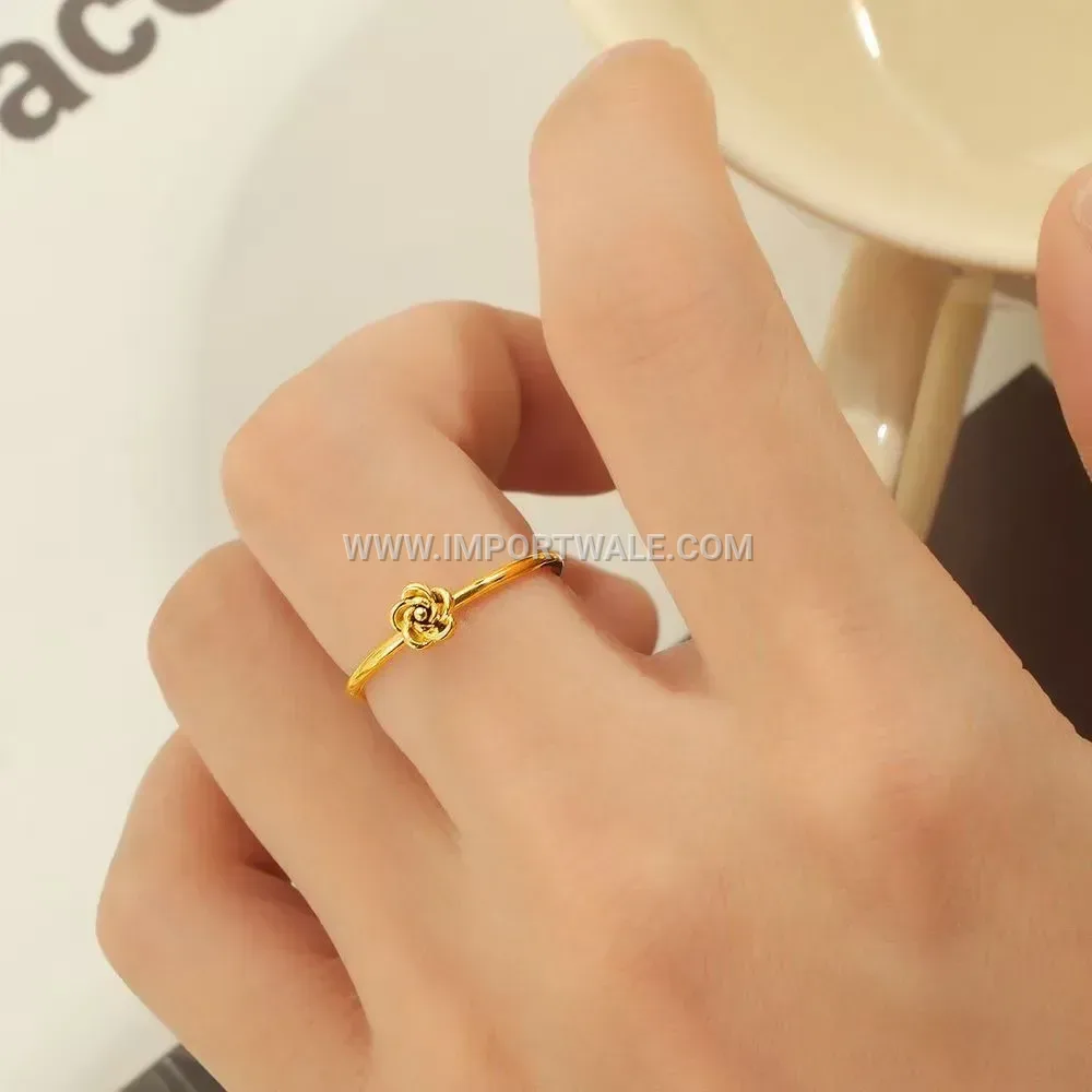 Delicate Rose Engraved Stainless Steel Ultra Thin Band Ring