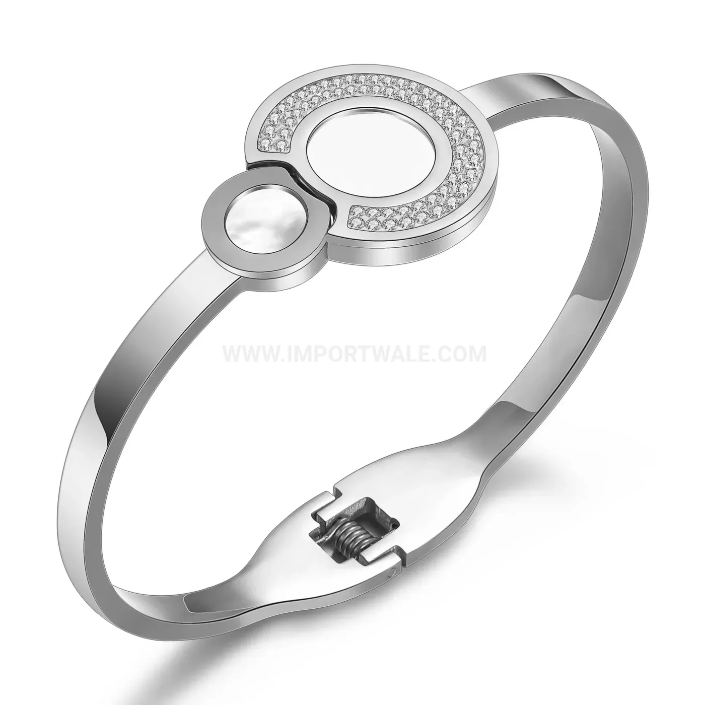 Fashion Stainless Steel Shell and Rhinestone Patchwork Bangle