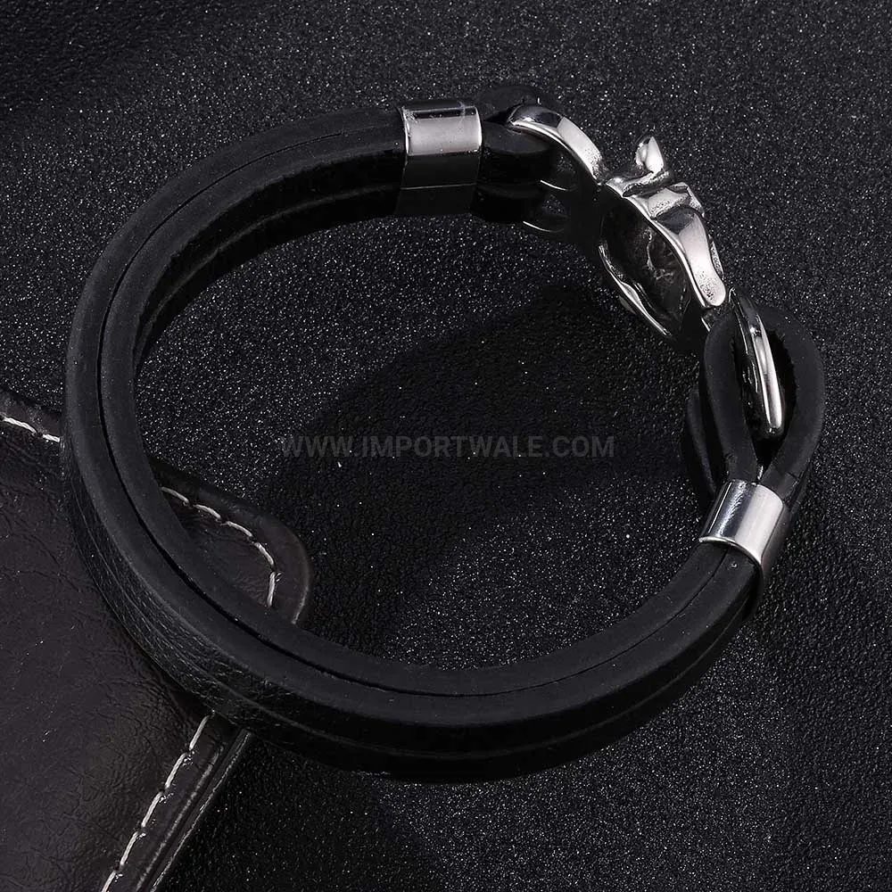 Vintage Skull Stainless Steel Braided Leather Bangle