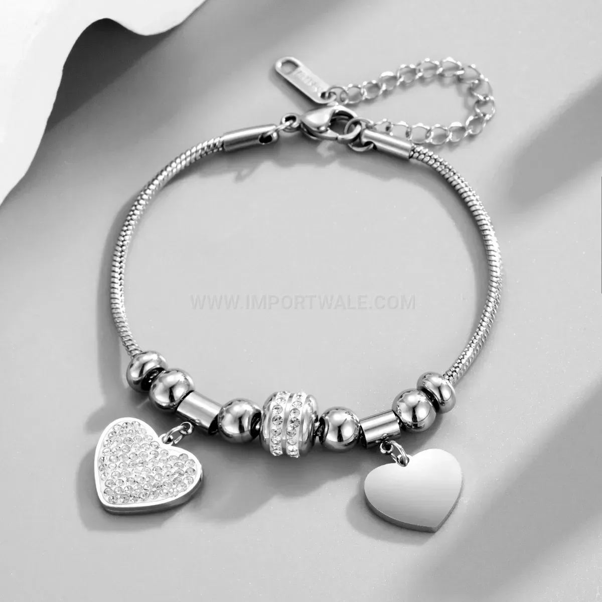Adjustable Geometric Heart Rhinestone Stainless Steel Bracelet