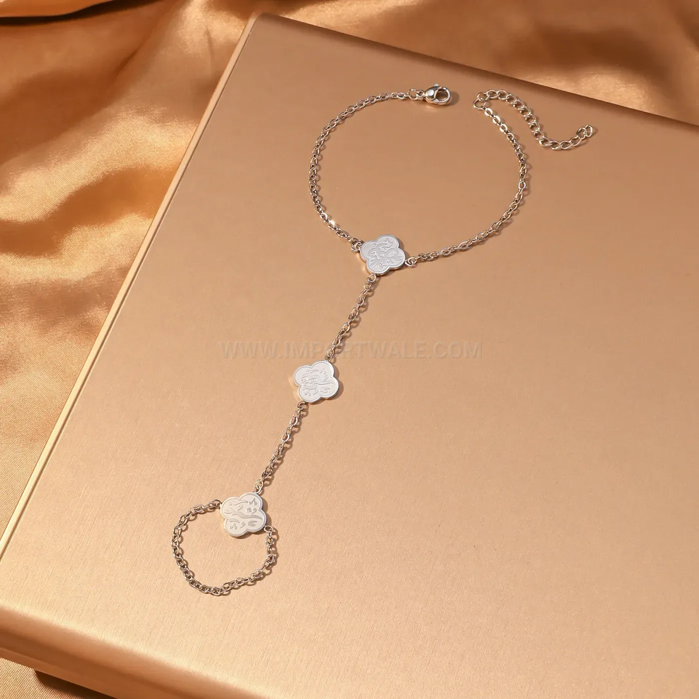 Stainless Steel Arabic Calligraphy Clover Hand Harness Finger Bracelet