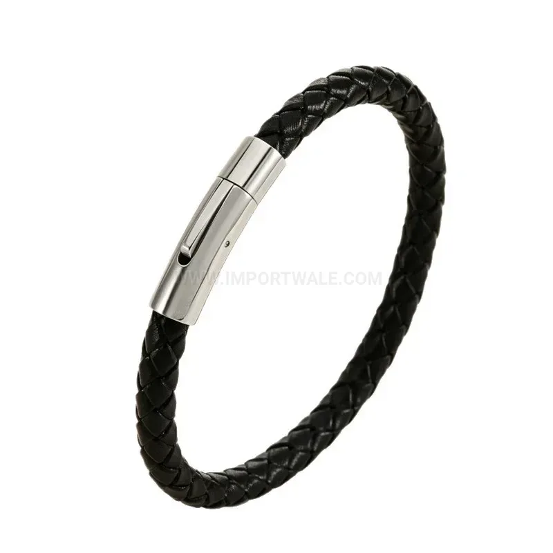 Modern Minimalist Titanium Steel Magnetic Clasp Woven Leather Bracelet