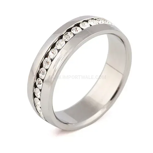 Single-Row Crystal Inlaid Stainless Steel Band Ring