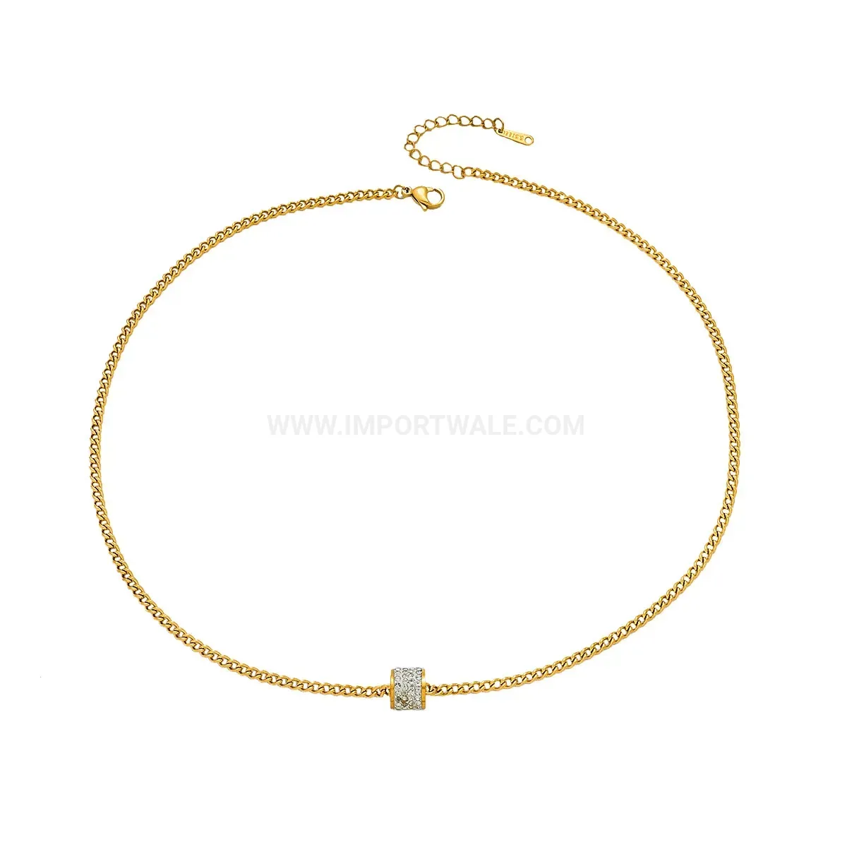 Gold Zircon Cylinder Stainless Steel Clavicle Pendant Necklace