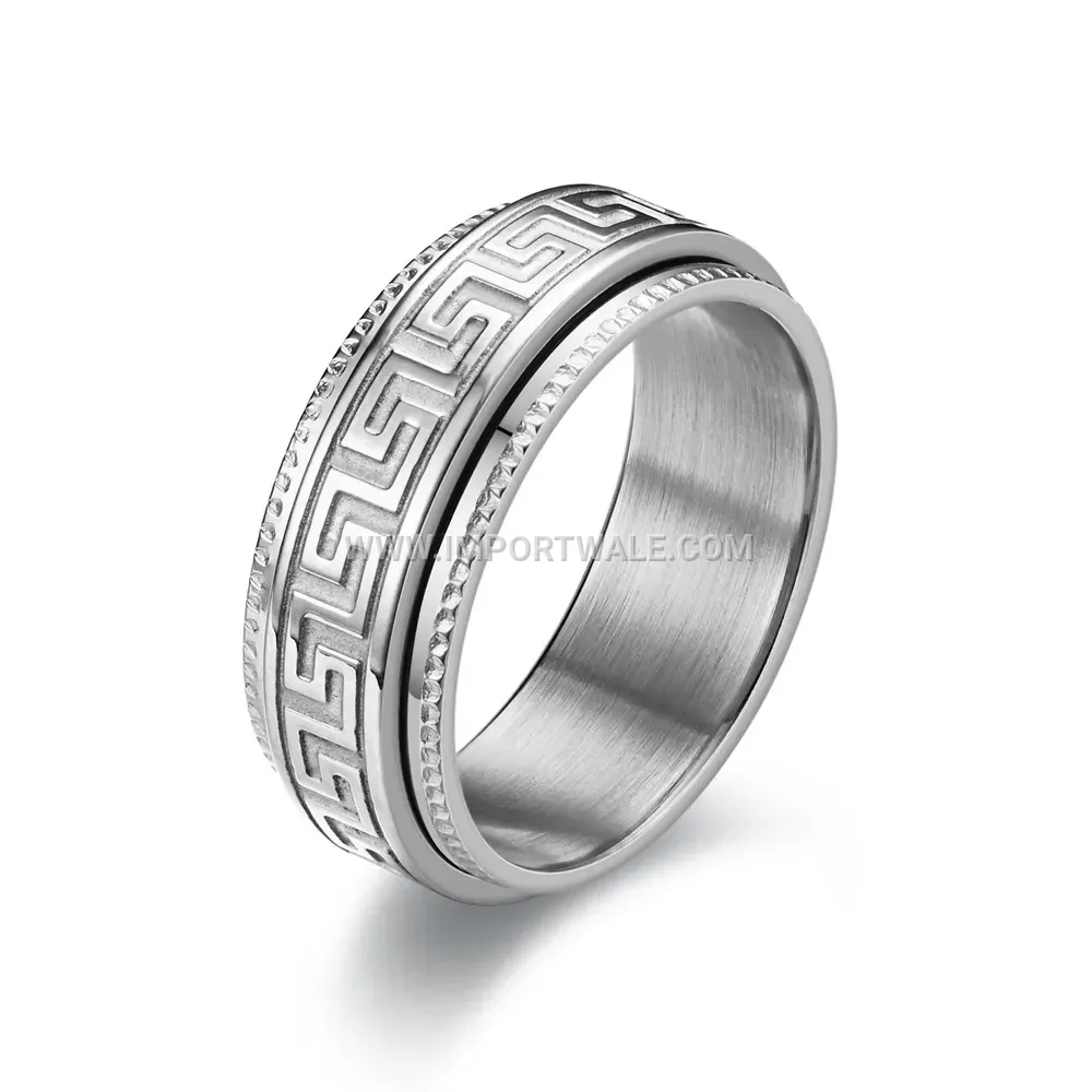 Embossed Great Wall Pattern Stainless Steel Spinner Ring