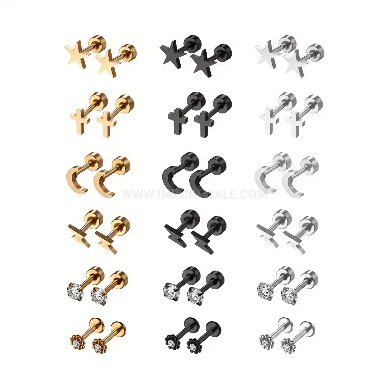 Chic Celestial Cubic Zirconia Internally Threaded Stainless Steel Piercing Studs