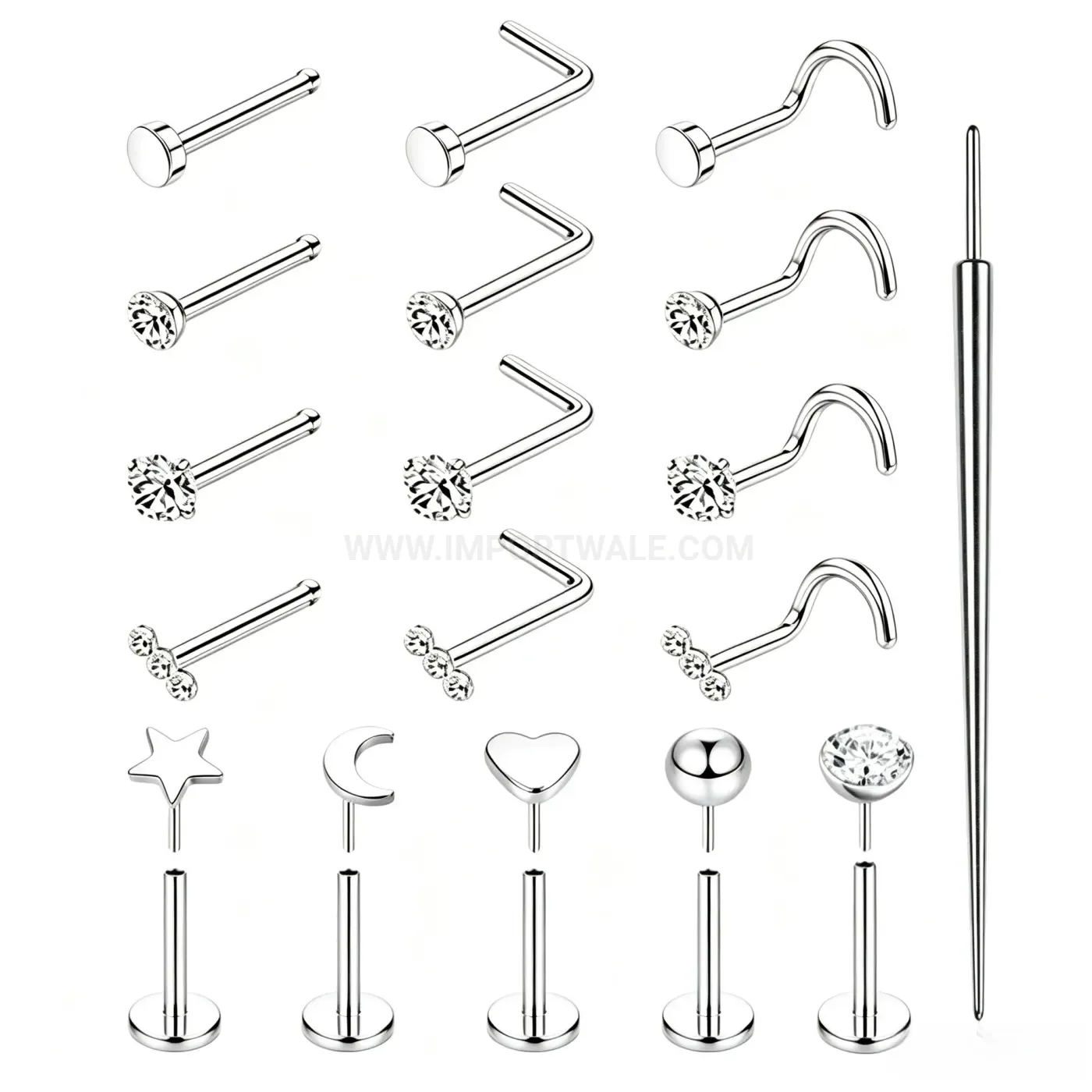 Fashion Stainless Steel Body Piercing Nose Studs with Insertion Pin