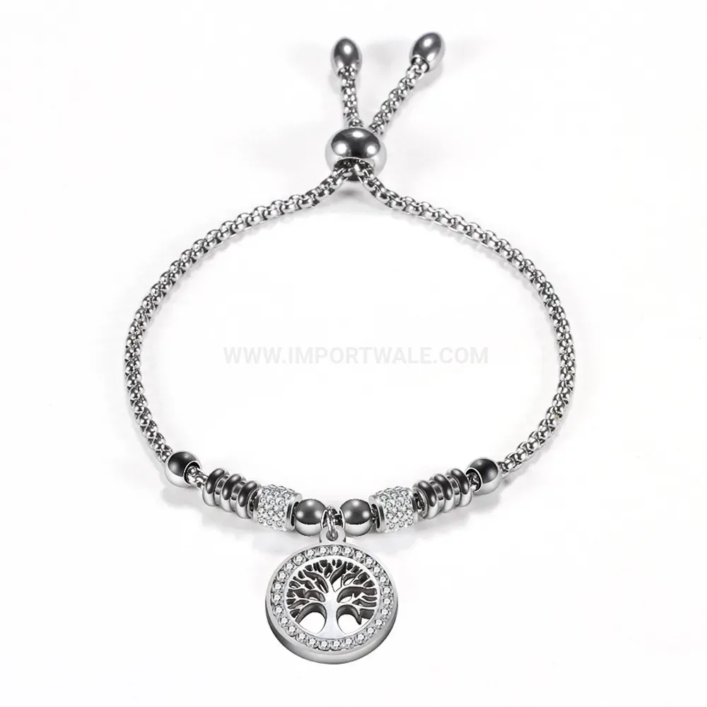 Bold Tree of Life Adjustable Bead Chain Stainless Steel Bracelet