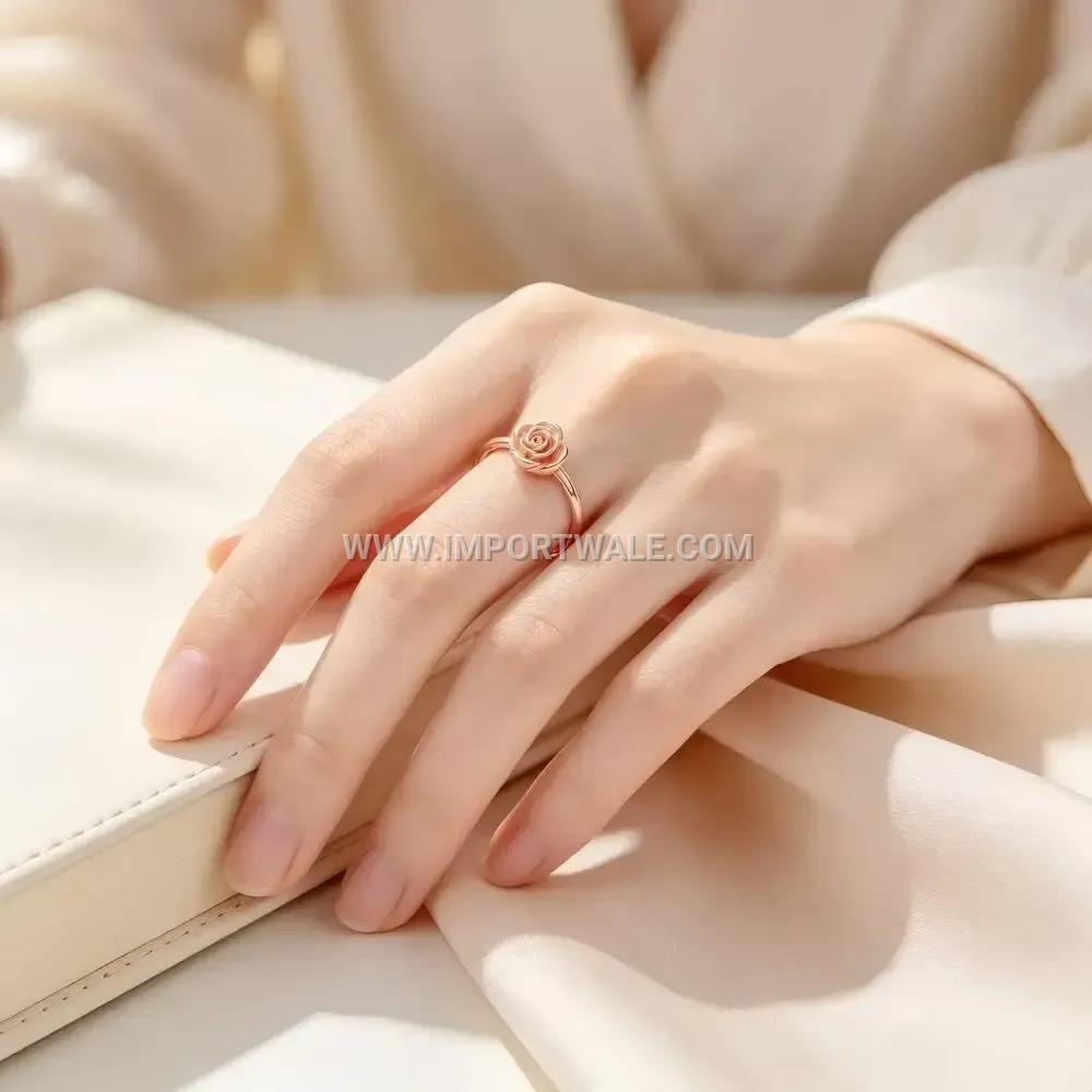 Rose Floral Stainless Steel Minimalist Band Ring