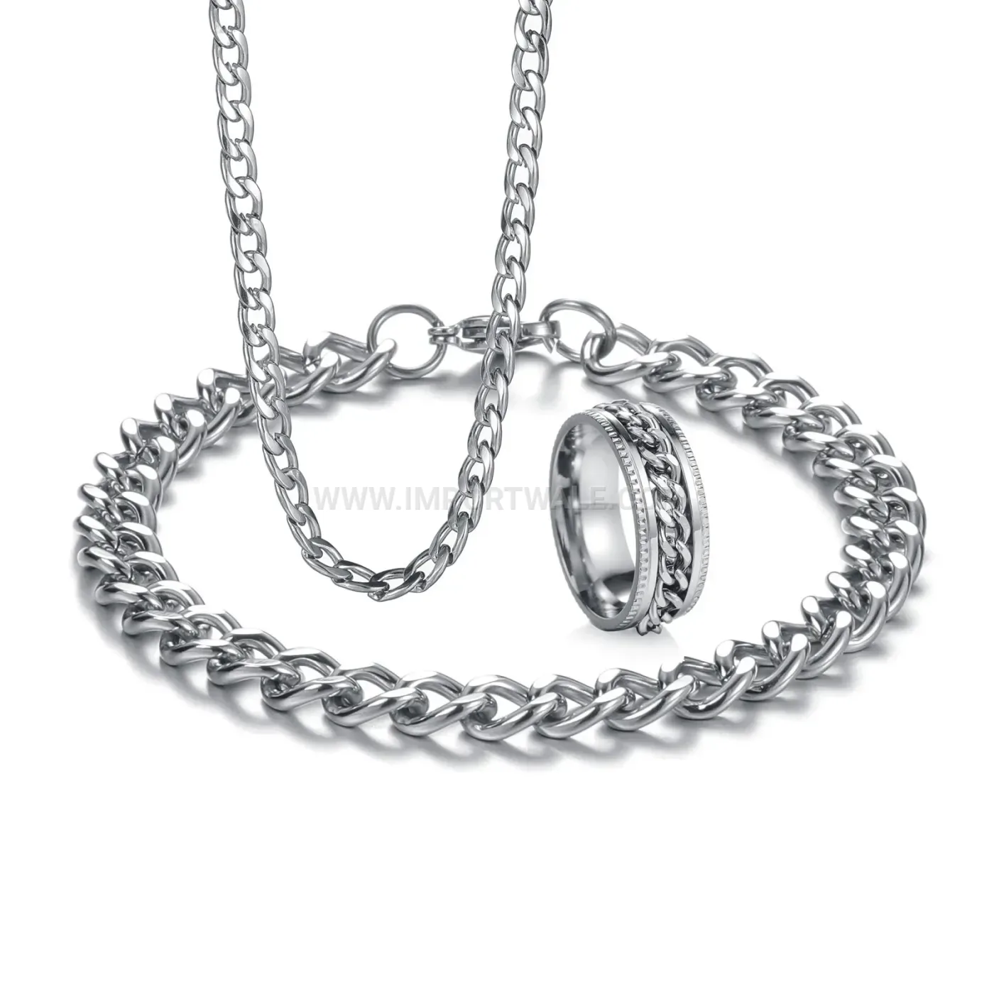 Geometric Stainless Steel Men Jewelry Set with Necklace and Ring