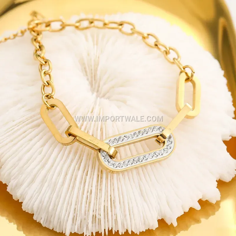 Gold Stainless Steel Pave Zircon Link Anklet
