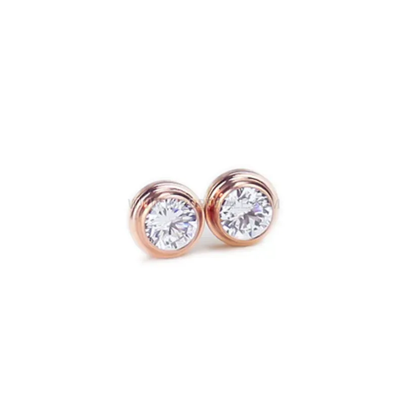 Solitaire Zircon Stainless Steel Stud Earrings 6mm