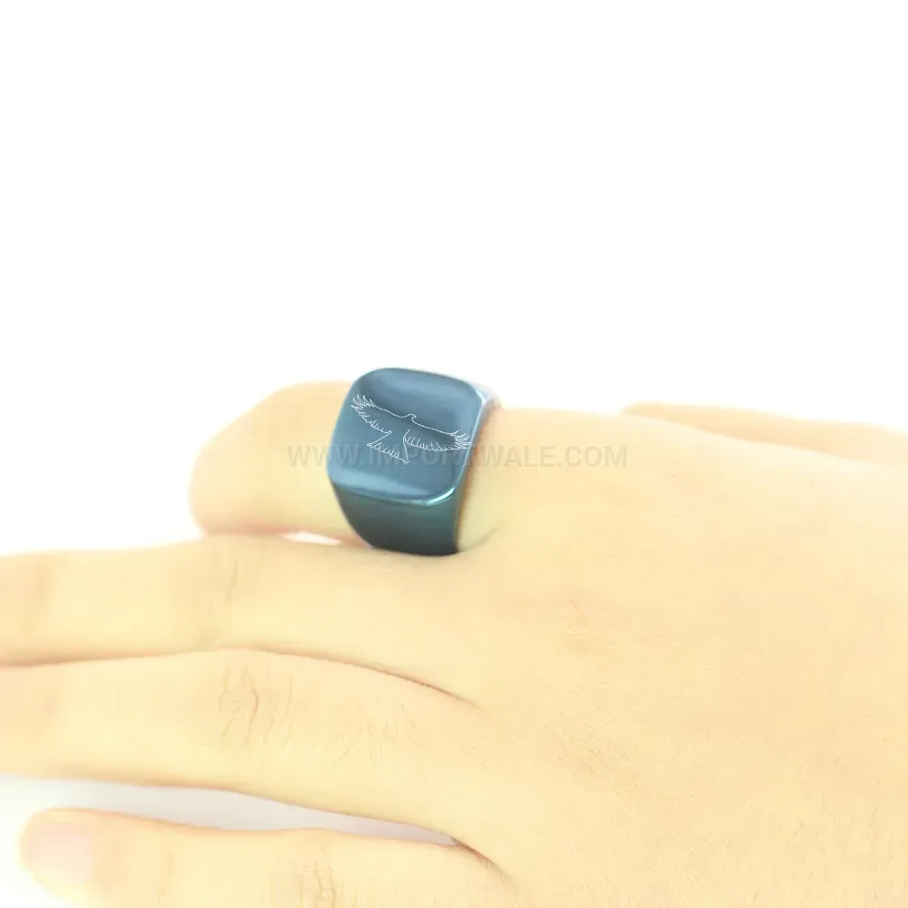 Elegant Eagle Laser Engraved Stainless Steel Square Signet Ring