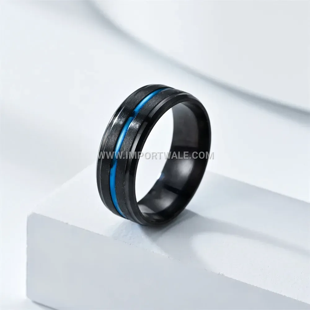 Two-Tone Black and Blue Stainless Steel Band Ring
